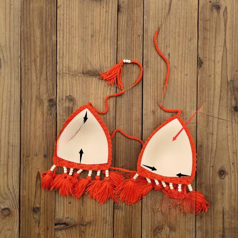 Costume da bagno in pizzo mano fatto con perle e nappe, donna