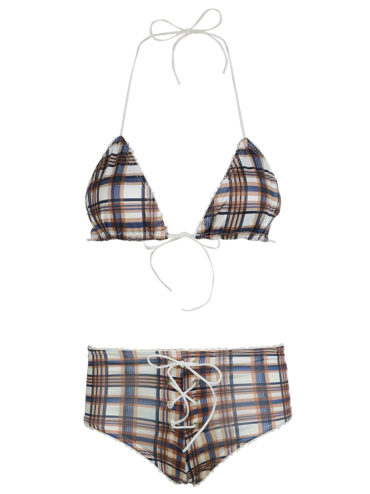 American Style Sexy Color Matching Gingham Bikini