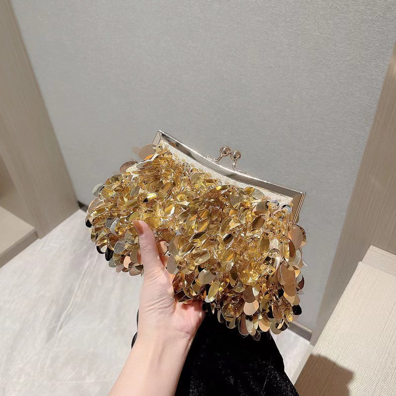 Borsa da donna in pelle con perle e pizzi
