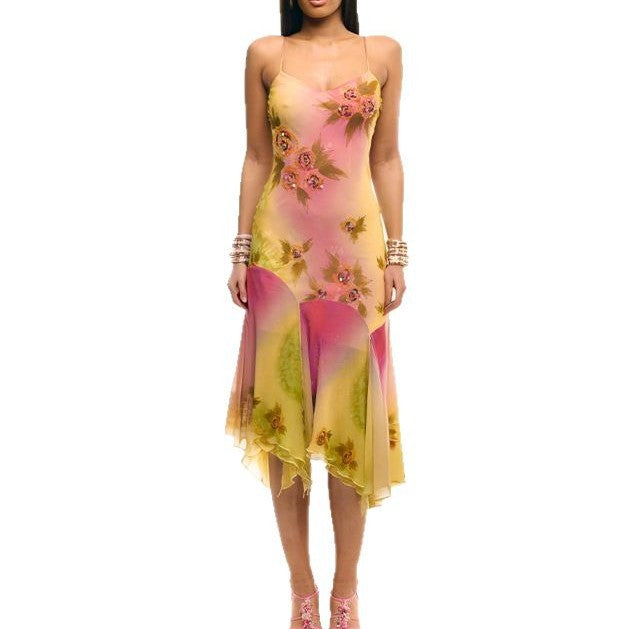 Gonna elegante estiva con orlo russo, stile midi, in poliestere