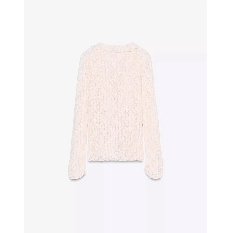 Maglia donna in pizzo con risvolto francese