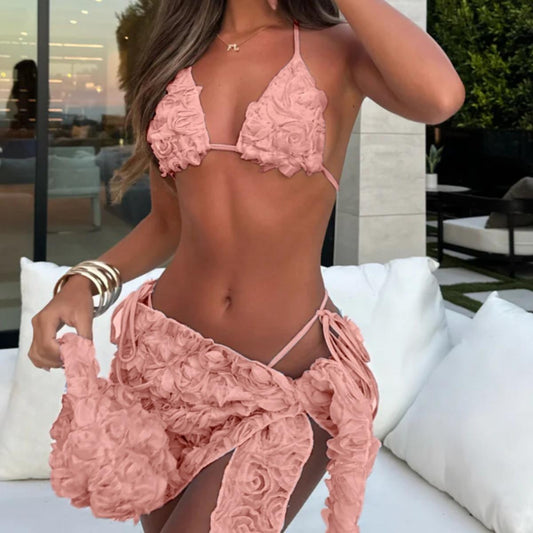 Costume da bagno, set, rosa, fiorato, 3 pezzi