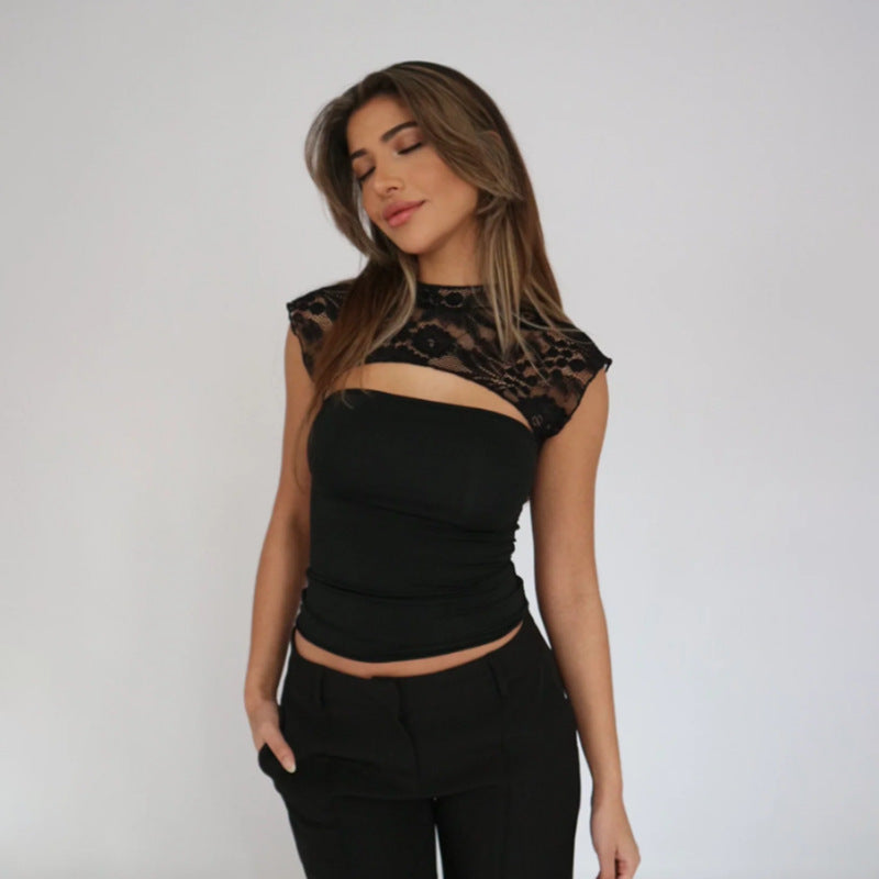 Top Donna Moderno in Misto di Lino, Nero, Taglie S/M/L