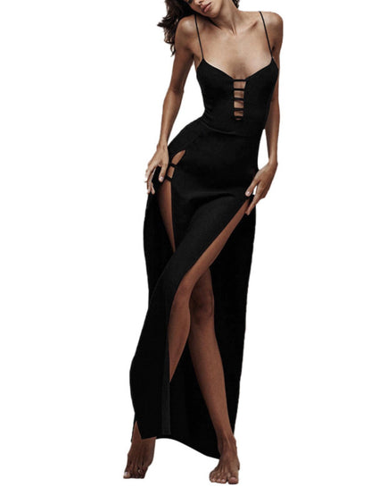 Vestito Donna Estivo Moderno con Scollo a V, Collo Alto, Slit laterale, Stile Elegante