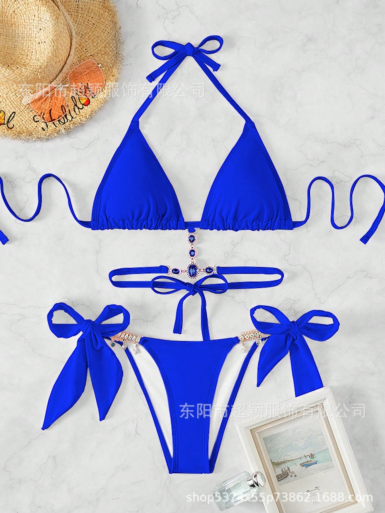Costume Da Donna Moderno con Cristalli, Design Triangle, Spalline, Rivela-Schiena, Spiaggia, Bikini Europeo