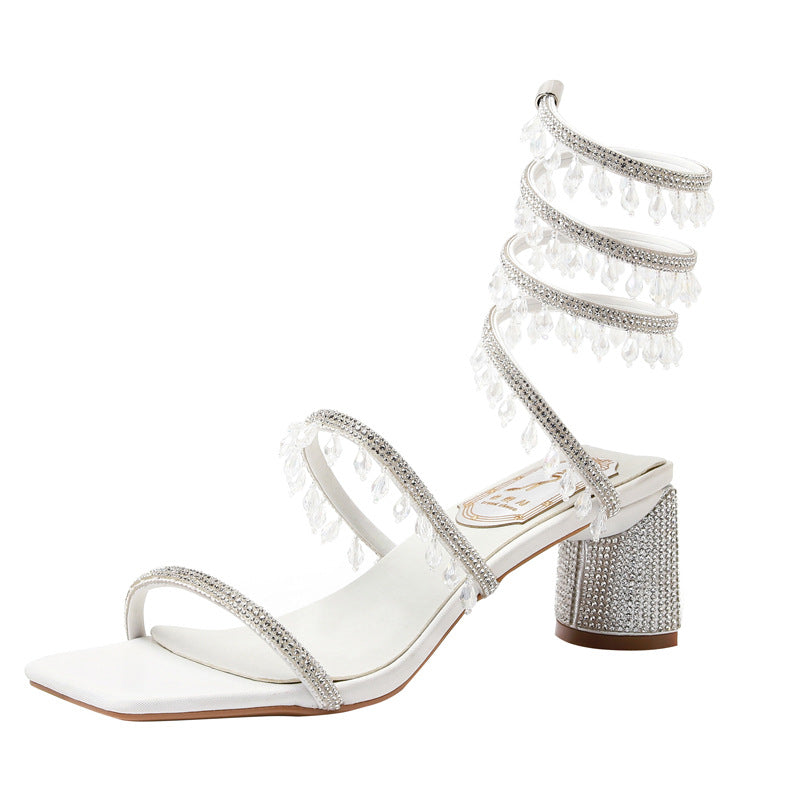 Sandali da donna in pelle con tacco a blocco