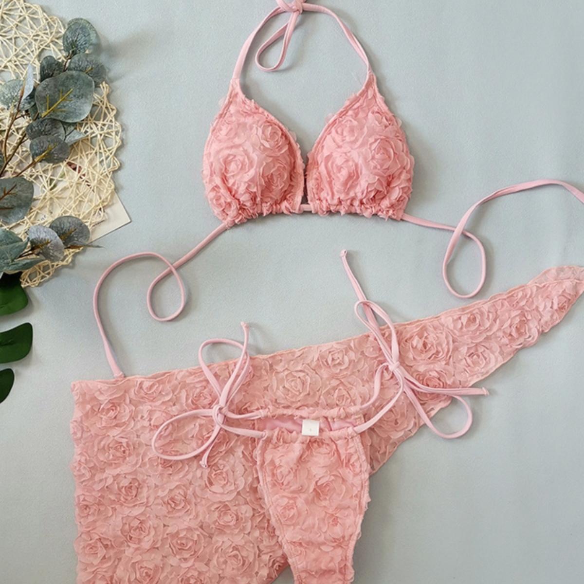 Costume da bagno, set, rosa, fiorato, 3 pezzi