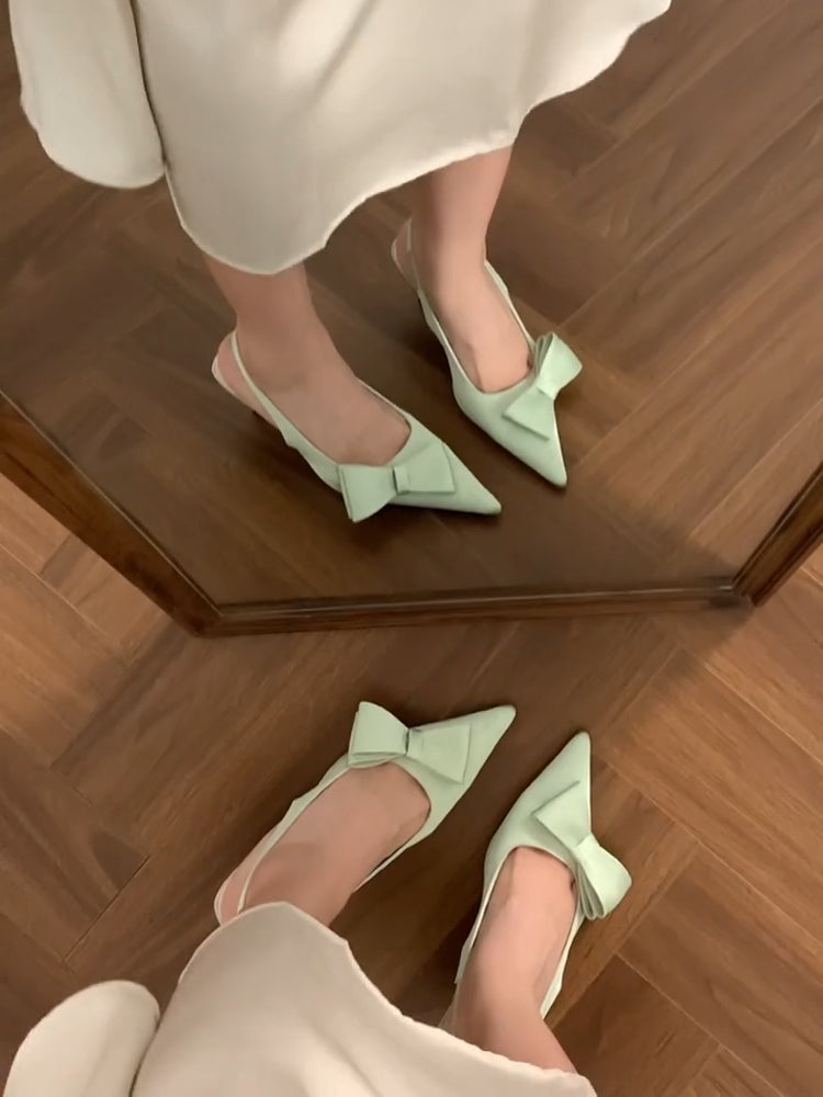 Scarpe estive verde punto con nastro, tacchi alti, adatte a una gonna, sandali, stile francese, gamma di colori ampia