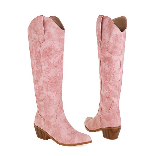 Stivali alti da donna rosa con pizzo