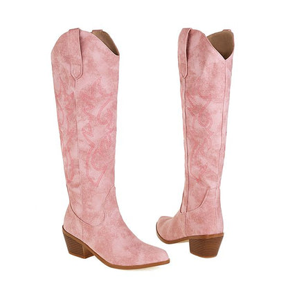 Stivali alti da donna rosa con pizzo