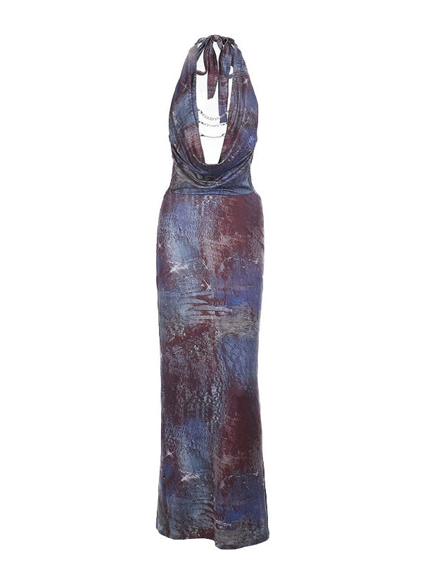 Vestito sexy con volant, tubino intero con gonna lunga, alta cintura, colore porpora, materiale poliestere