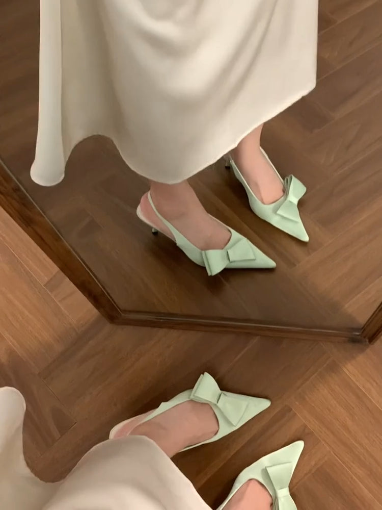 Scarpe estive verde punto con nastro, tacchi alti, adatte a una gonna, sandali, stile francese, gamma di colori ampia