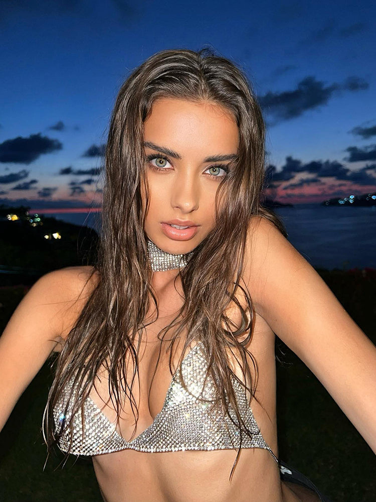Moda Rhinestone Bikini Top