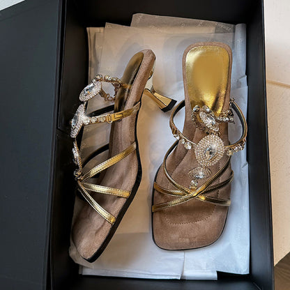 Scarpe estive con tacchi alti, sandali, stile francese retrò, vera pelle
