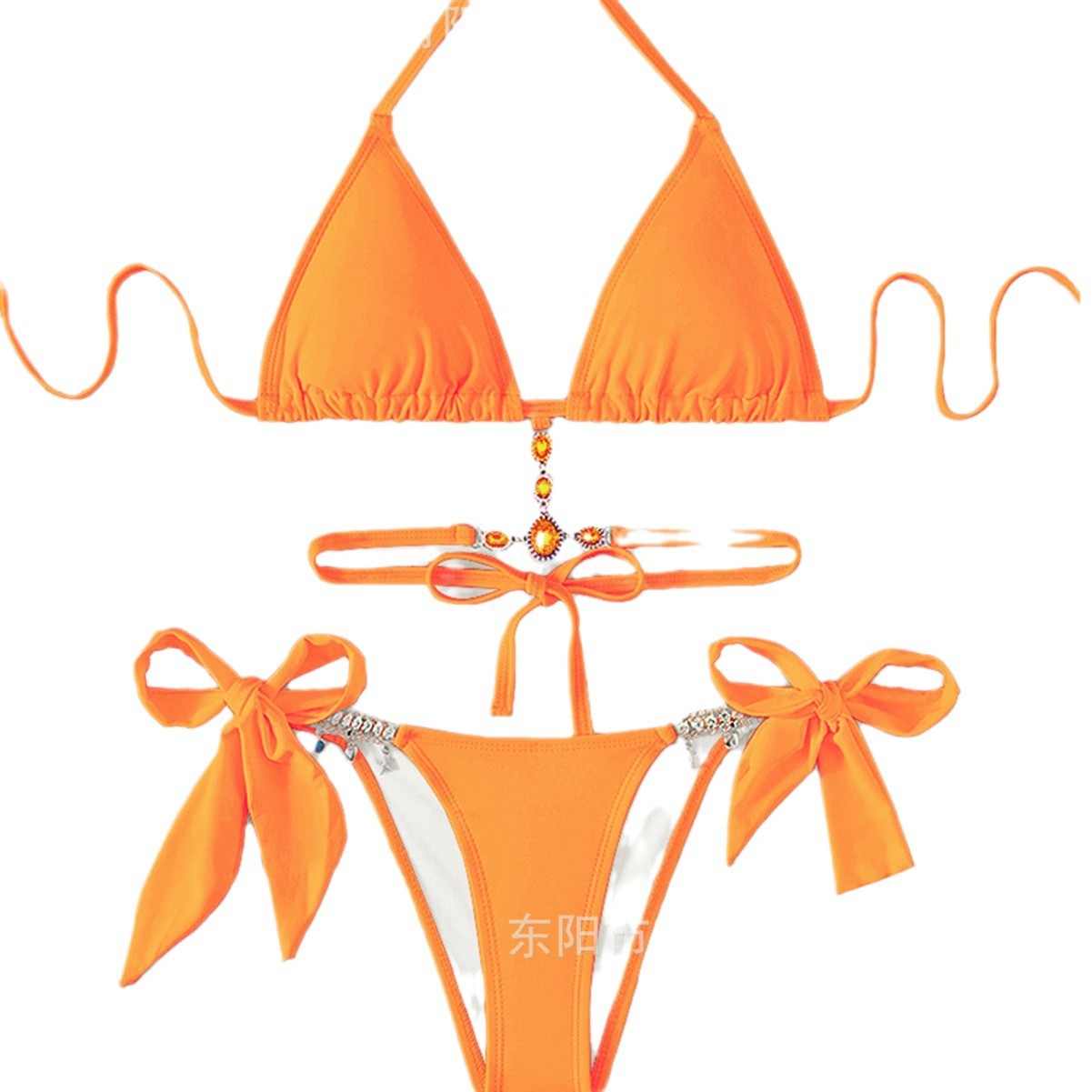Costume Da Donna Moderno con Cristalli, Design Triangle, Spalline, Rivela-Schiena, Spiaggia, Bikini Europeo
