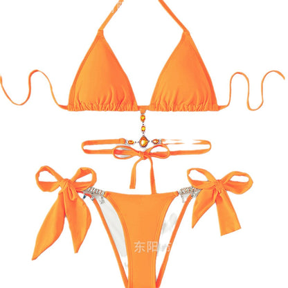 Costume Da Donna Moderno con Cristalli, Design Triangle, Spalline, Rivela-Schiena, Spiaggia, Bikini Europeo