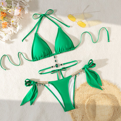 Costume Da Donna Moderno con Cristalli, Design Triangle, Spalline, Rivela-Schiena, Spiaggia, Bikini Europeo