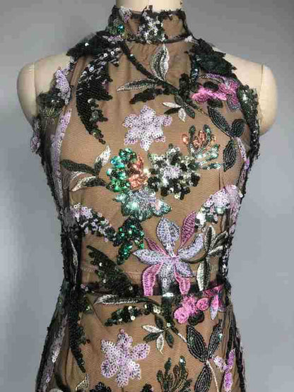 Vestito da donna in pizzo, elegante e trasparente, ideale per occasioni speciali