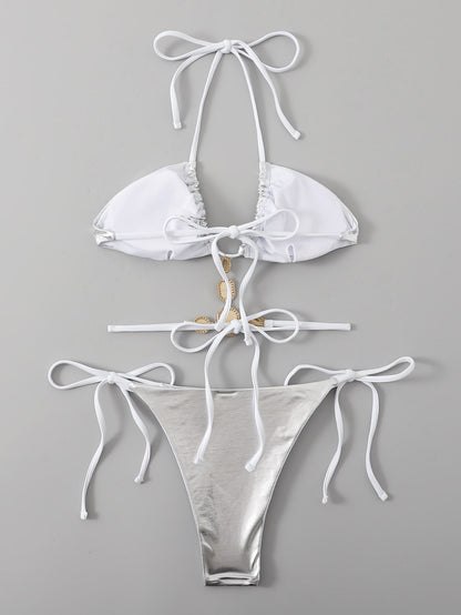 Costume da Bagno Donna Moderno in Argento con Fodera in Bamboo, Sportivo ed Elegante