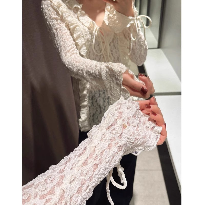 Maglia donna in pizzo con risvolto francese