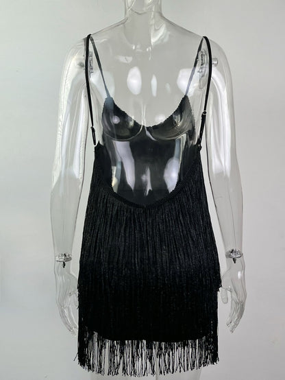 Abito da Sera Donna Europeo Stile: Sequin Tassel Sexy Sospensorio