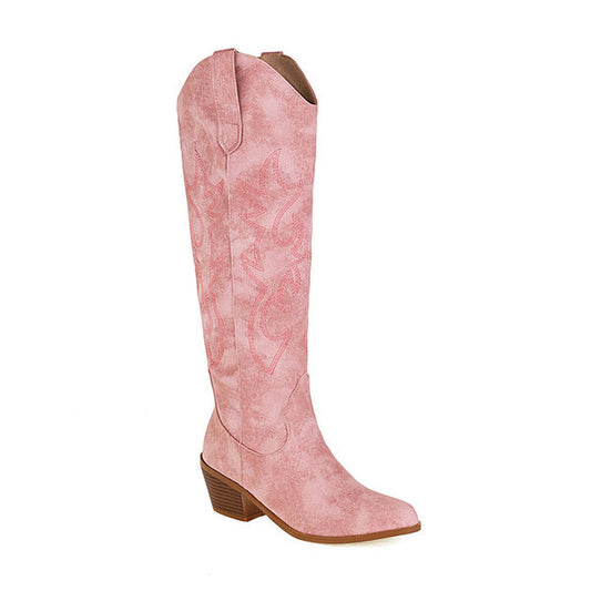 Stivali alti da donna rosa con pizzo
