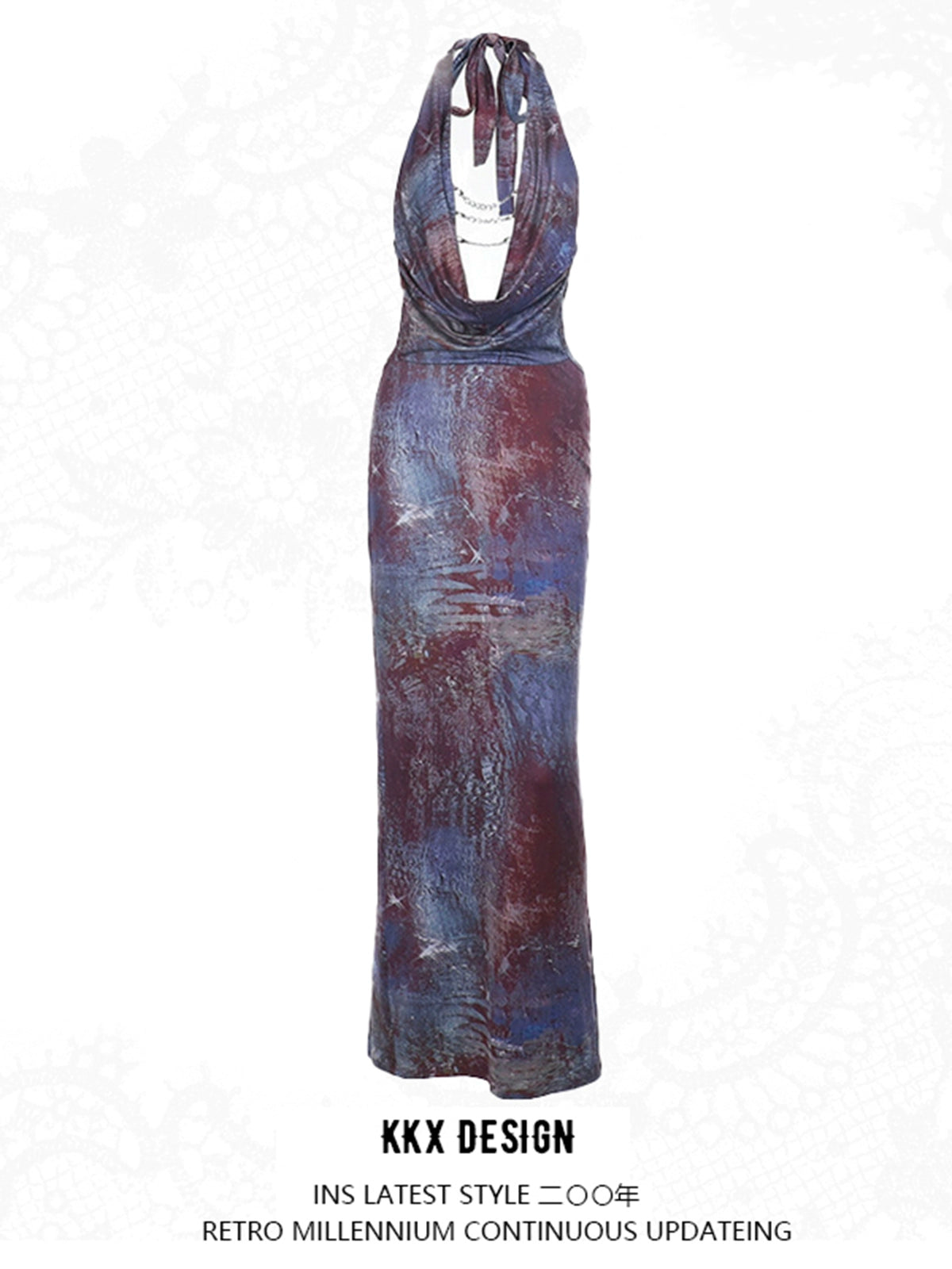 Vestito sexy con volant, tubino intero con gonna lunga, alta cintura, colore porpora, materiale poliestere