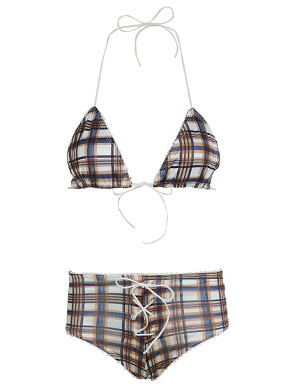 American Style Sexy Color Matching Gingham Bikini