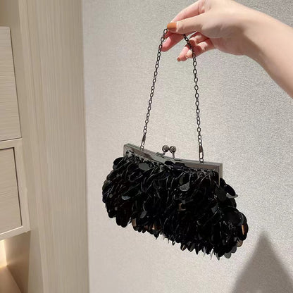Borsa da donna in pelle con perle e pizzi